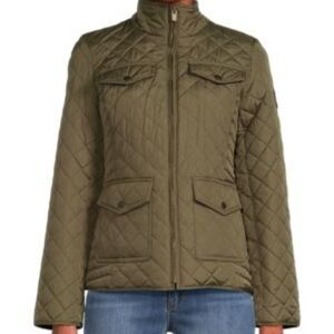 TOMMY HILFIGER | Quilted Lined 4 Pocket Mock Neck Olive Zip Utility Jacket | S